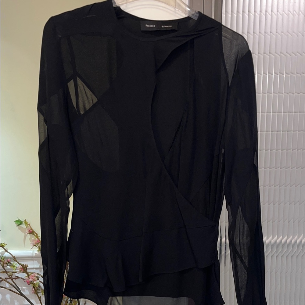 Proenza Schouler Black Sheer Long sleeve runway Blouse- size 0 -100% silk
